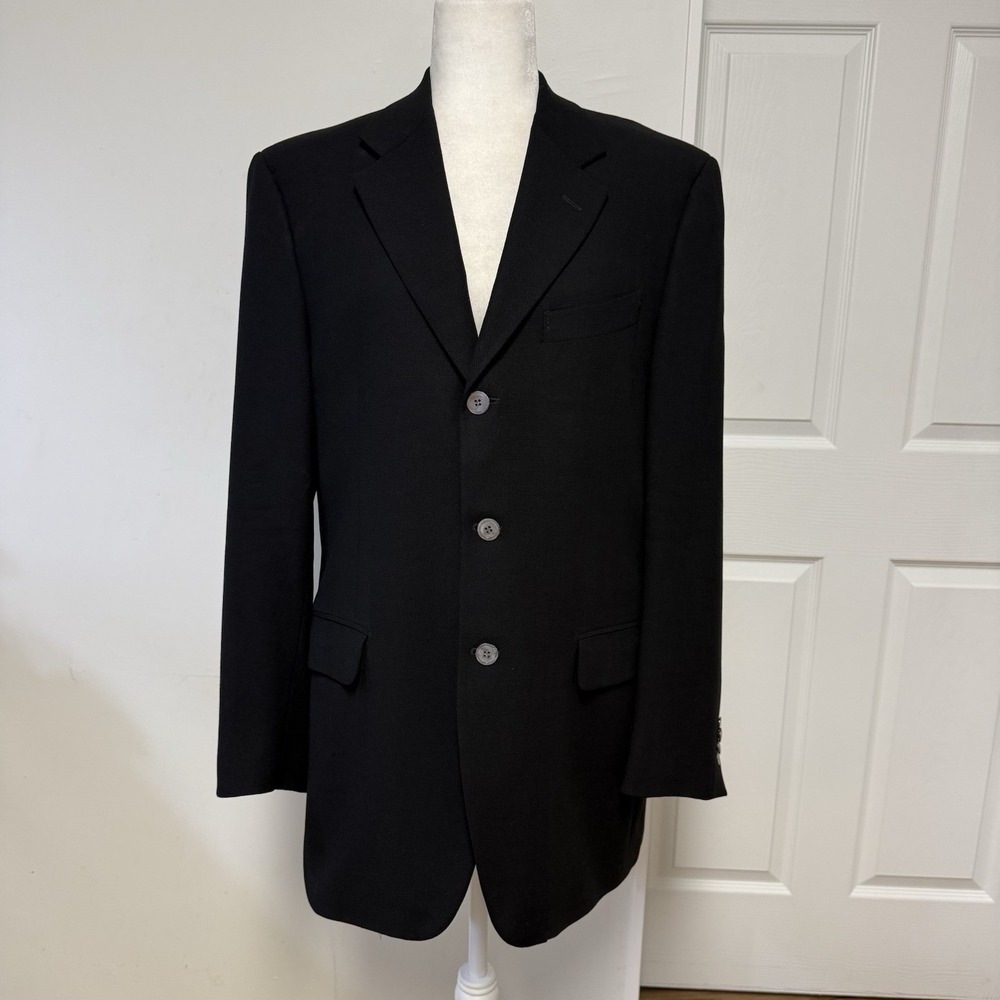Trussini Linea Classico Men Black Lana Super 100s Wool Blazer Italy IT 52 US 42